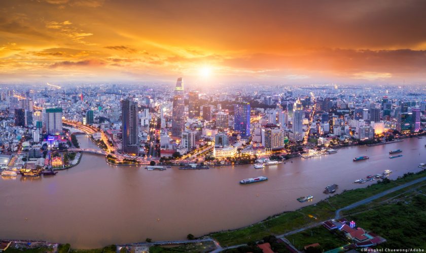 Aerial view of Ho Chi Minh City skyline and skyscrapers in cente